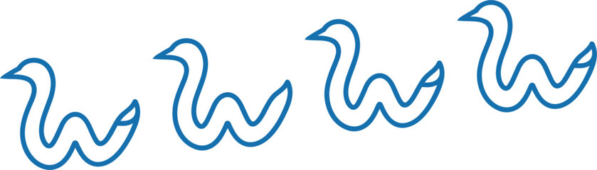 Row of creative internet www browser letters shaped like abstract birds or swans blue outline conceptual typography vector illustration isolated on white background © mdhusne