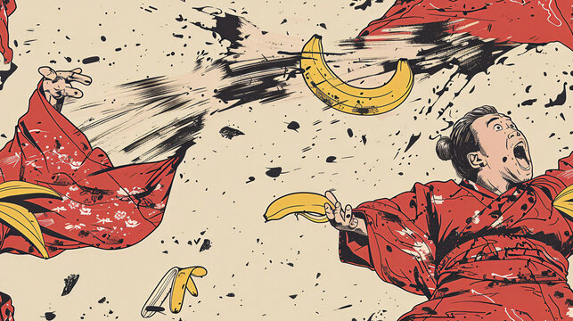 Stylized Illustration of a Samurai in Action
