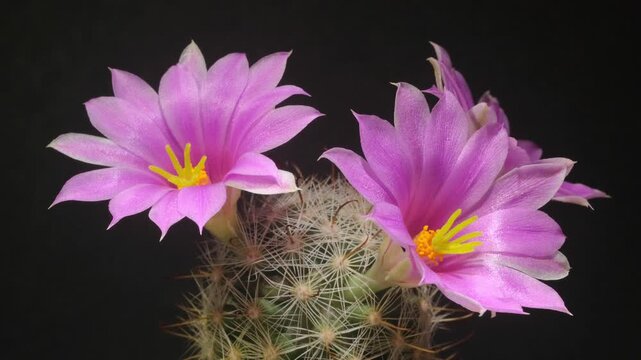 Cactus flower opening time-lapse, isolated on clean background.