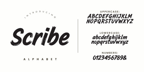Scribe brush font alphabet script typography design vector modern display typeface calligraphy © happy