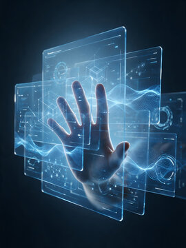 hand pushing button on touch screen interface