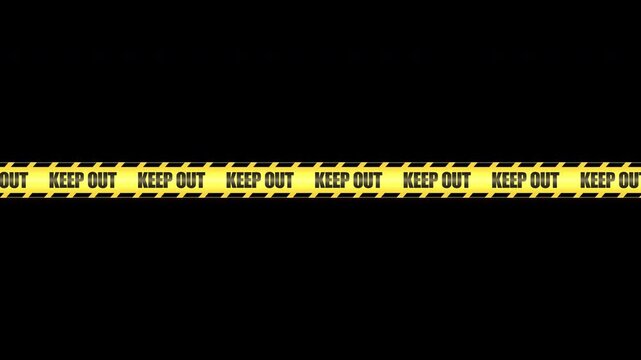 Animated yellow KEEP OUT caution tape overlay with seamless loop animation. 4K video with alpha channel.