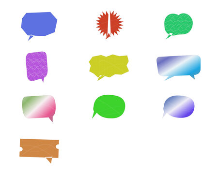 Set of colorful speech bubbles and comic thought clouds with various textures and gradient styles for creative chat designs