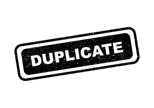 Black grunge rubber stamp icon with the word duplicate isolated on a rectangle isolated on transparent background