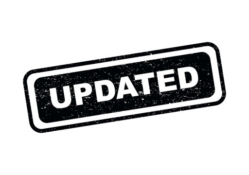 Black grunge rubber stamp with the word updated inside a rounded rectangle isolated on transparent background