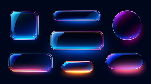 3D Liquid glass smartphone interface isolated. UI UX light frame rounded square and circle elements with a glow stroke. Collection design widget for smartphone and web app. Stock Vector