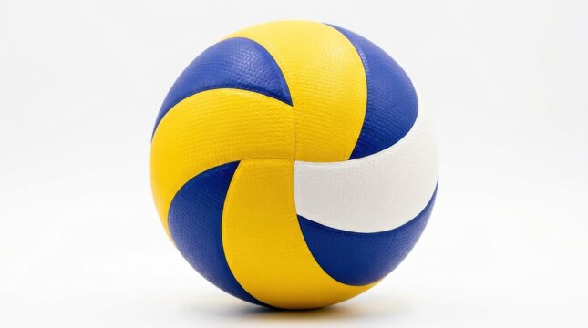 A colorful yellow, blue, and white volleyball isolated on white background