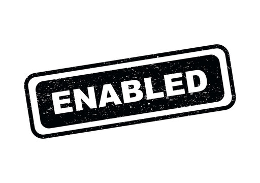 Black rectangular ink stamp icon with the word enabled in a distressed texture isolated on transparent background