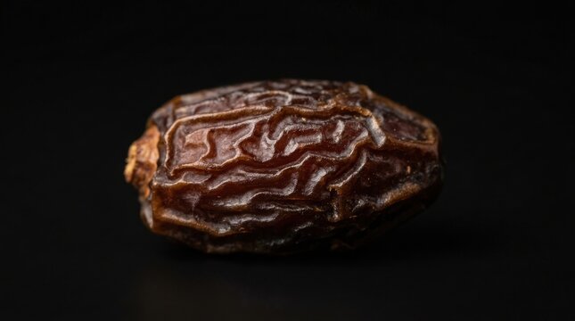 Single dried date fruit on black background