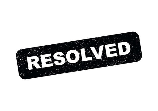 Black rubber stamp with the word resolved printed in a bold modern font style isolated on transparent background