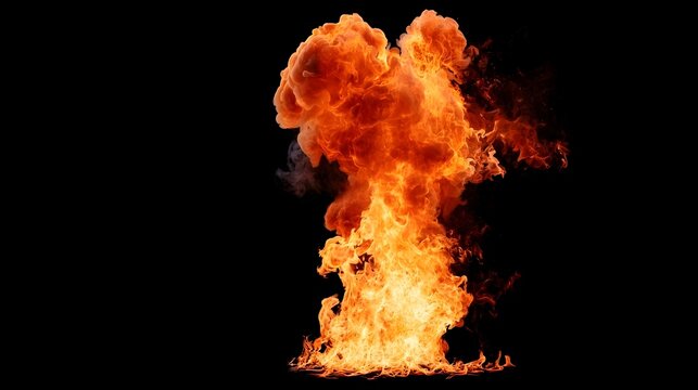 Column of hot blazing fire isolated on white background and black background design