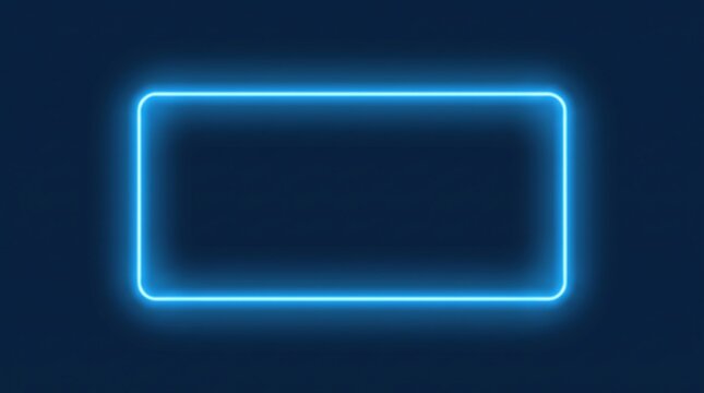 Minimalist glowing blue neon rectangle frame on dark background with rectangle