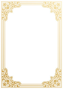 Baroque frame corner, gold line design, Baroque decorative border.