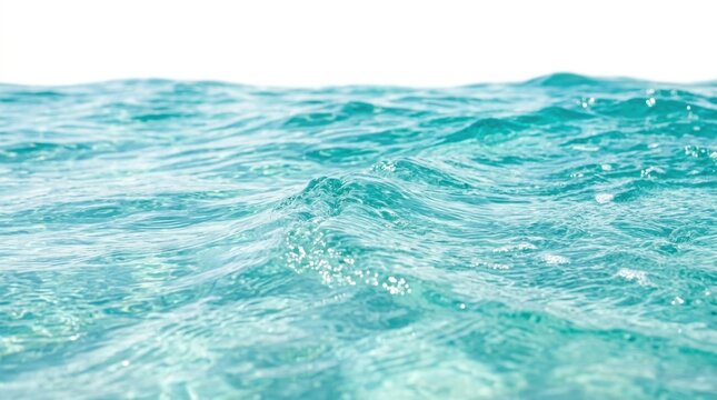 Crystal clear turquoise ocean water waves isolated on white background