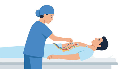 Obraz premium Doctor Attaching ECG Electrodes to Patient for Heart Monitoring
