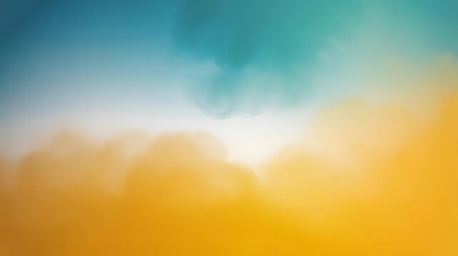 Clouds of yellow and blue smoke blend together in the clear air.