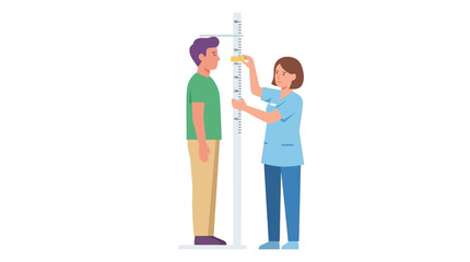Fototapeta premium Healthcare professional measuring adult man's height on stadiometer, growth check