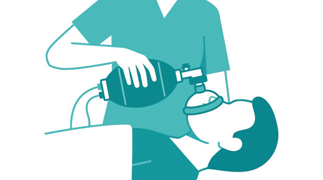 Medical professional performing artificial respiration on a patient with a resuscitation bag