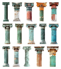 Obraz premium PNG Colorful ancient architectural columns on transparent background