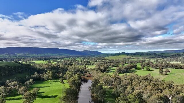 Cinematic aerial footage of Ghin Ghin near Yea Victoria Australia