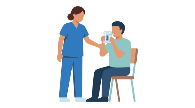 Nurse assisting patient with spirometer test for lung function