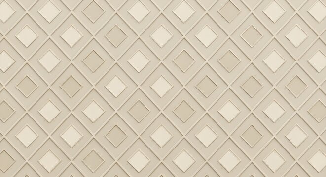 Beige diamond pattern wall texture. Abstract geometric background with 3D relief shapes.