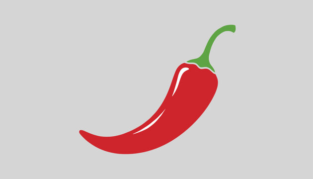 Single spicy red hot chili pepper with a green stem and subtle shine isolated on a neutral grey background.