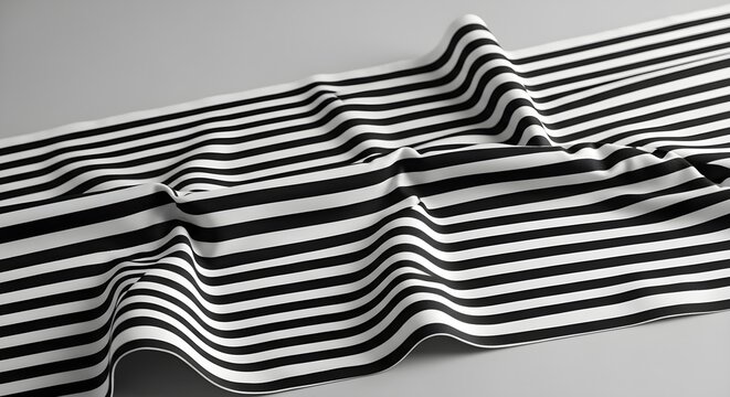Black and white striped fabric texture. Wavy textile background with monochrome pattern.