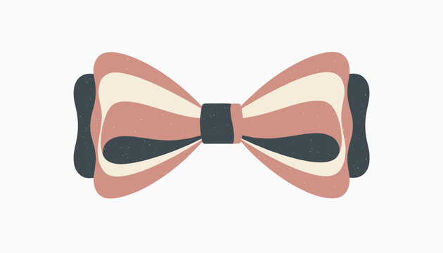 Striped bowtie accessory with pink, cream, and dark grey wavy patterns in a textured retro style on a white background.
