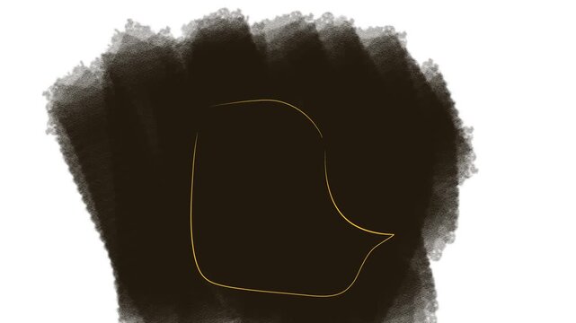 An abstract black spot moves across the screen. Within it is a shifting golden thread.
