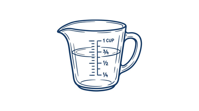 Glass measuring cup with liquid for cooking and baking