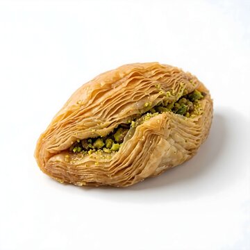 Mussel shaped pistachio baklava on white background