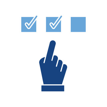 Questionnaire Color Icon. Finger Choice Check List Pictogram. Hand Tick Checkmark Silhouette Icon. Choice Checkbox in Checklist. Digital Application. Isolated Vector Illustration