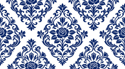 Obraz premium Classic Blue Floral Damask Pattern