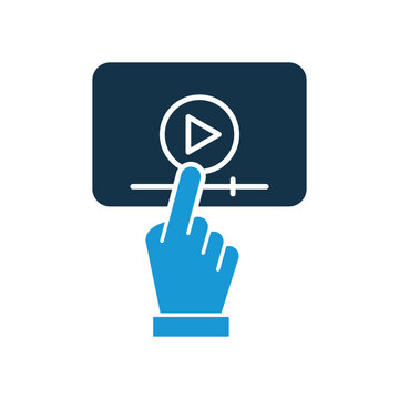 Video Tutorials Silhouette Icon. Video Player with Mouse Pointer Icon. E-learning and Online Education concept. Distant Education and Online Webinar pictogram. Vector Isolated Illustration