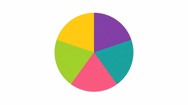 Five section colorful pie chart on white background