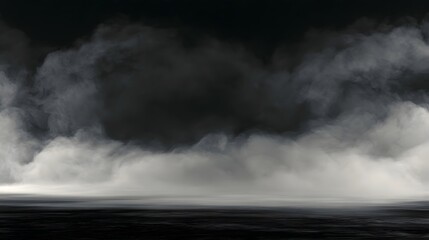 Fototapeta premium Realistic white smoke or fog on grey and black background, atmospheric low mist ground effect