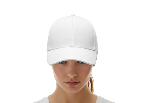 Woman wearing white baseball cap.