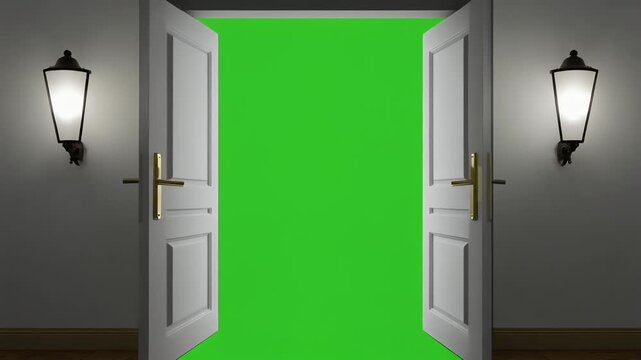 Double Doors Opening to Green Screen Background