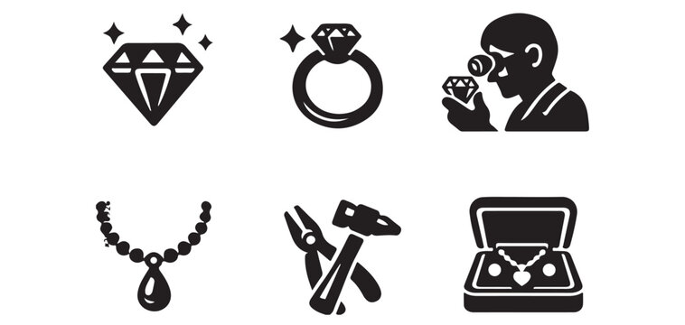 Diamond ring jewelry and tools vector icon seamless pattern set vector illustrator eps10
