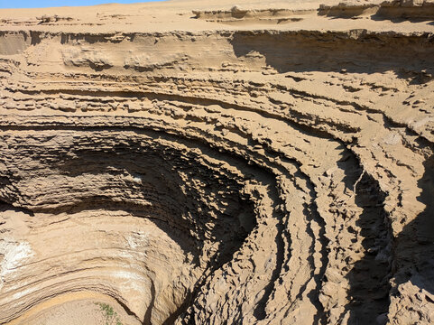 Panoramic view of the Lost Canyon desert landscape in Ica, Peru with dramatic rock formations