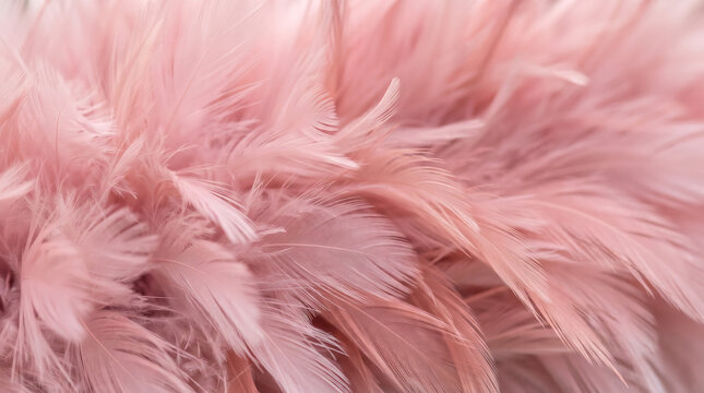 Close-up of Soft Pink Feather Texture Showing Delicate Fluffy Plumage.