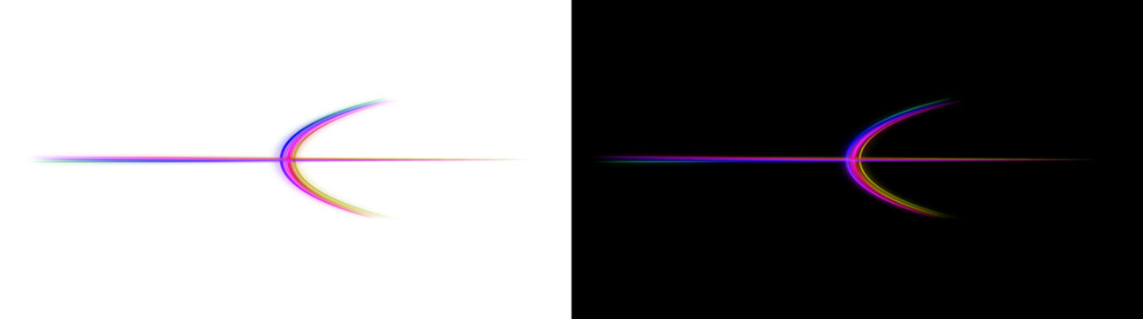 Pink magenta light streak with u turn hairpin curve on transparent background, glowing neon trail cutout