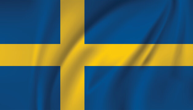 Swedish flag with waving fabric texture and bold yellow cross