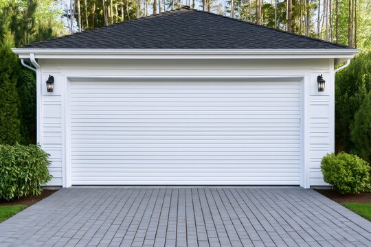 Modern white garage door on residential home