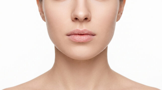 Clinical beauty close up of young woman with severely dry lips isolated on white background for lip repair dermatology skincare and healthcare advertising