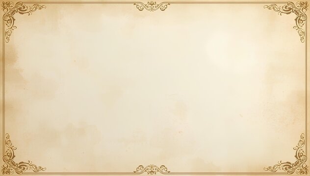 Vintage Aged Paper Background with Elegant Ornate Golden Decorative Border and Frame
