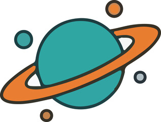 Saturn planet vector illustration in flat line art style with teal and orange color © bastian tama