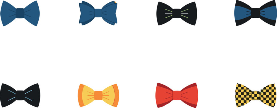 Colorful Bow Tie Vector Set Featuring Elegant Patterned and Solid Neckwear Accessories for Men Fashion and Celebration Graphic Designs