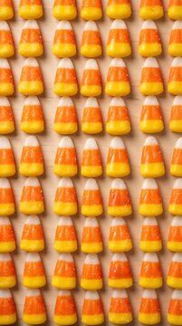 Many rows of sweet candy corn halloween with flat lay, halloween